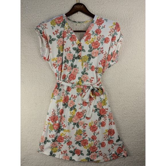 Bobbie Brooks womens short sleeve floral dress w/ waist tie SZ Large - Picture 1 of 6
